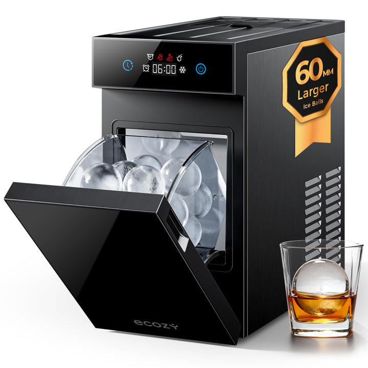 ecozy 60mm Klare Eiswürfelmaschine für Eiskugeln, 8h Timer, LED-Touchdisplay, Kugel-Eis in 40 Minute