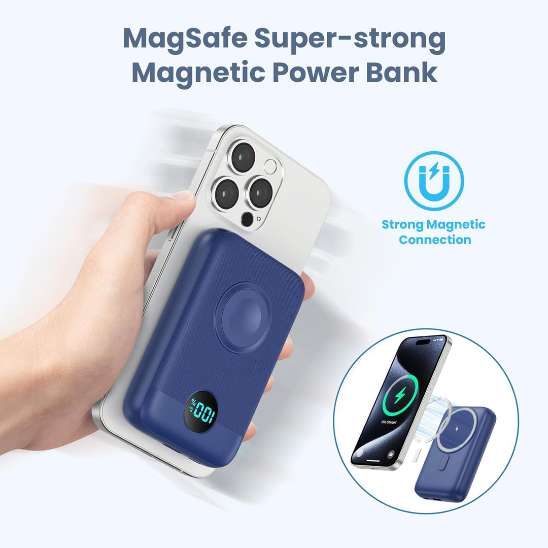 Magnetische Powerbank 10800mAh für MagSafe, 4-in-1 Wireless Power Bank mit i-Watch Ladegerät,QC4.0+P