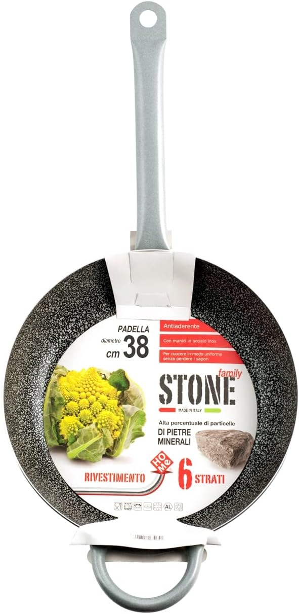 Home Family Stone Antihaft-Bratpfanne mit Griff, Stein, Schwarz/Grau, 38 cm
