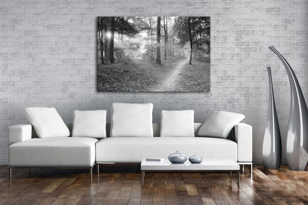 deyoli ruhiger Waldweg Effekt: Schwarz/Weiss Format: 80x60 als Leinwand, Motiv fertig gerahmt auf Ec