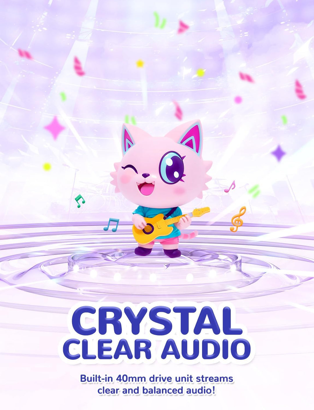 iClever Kinder Kopfhörer, LED Beleuchtetes Katzenohr, 85dBA Sichere Lautstärke, Stereo Sound, Faltba