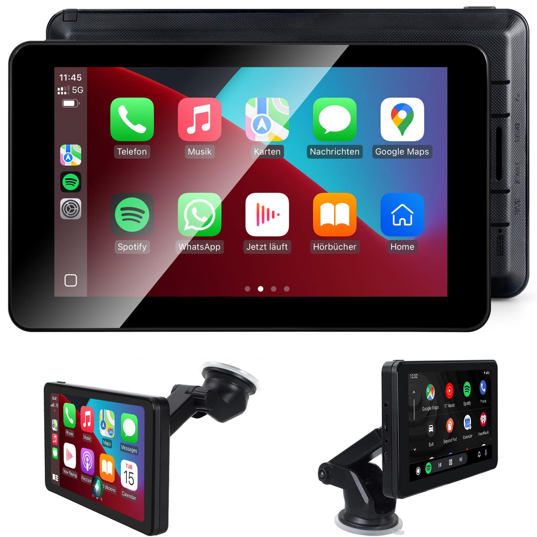 Tragbare CarPlay Display, Wireless Android Auto Monitor, 7 Zoll IPS Bildschirm mit Bluetooth-Freispr