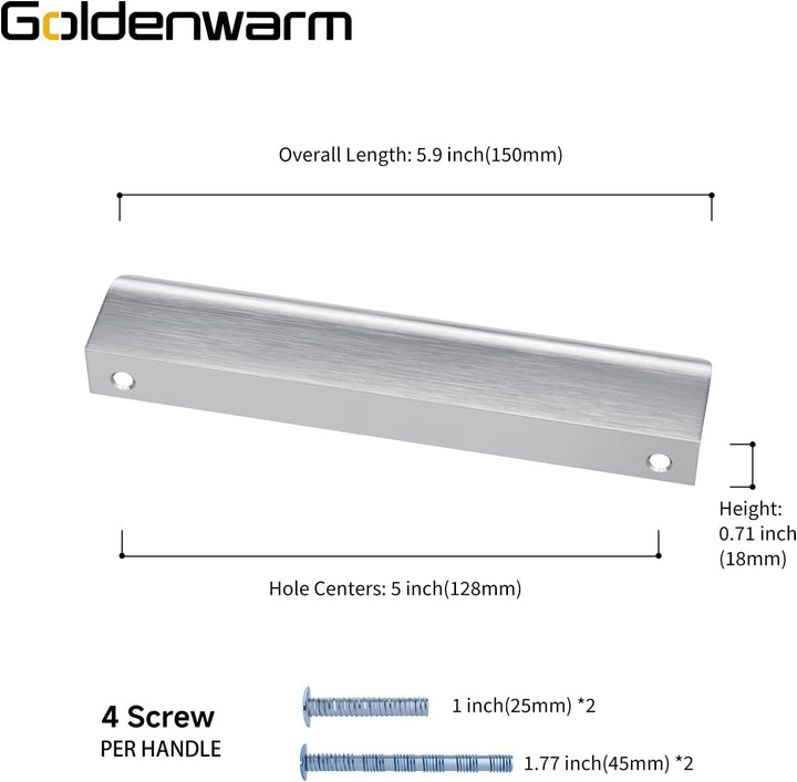 goldenwarm Aluminium 128mm Küchengriffe Profilgriff Gebürstet Schrankgriffe Türgriff Geschwungener S