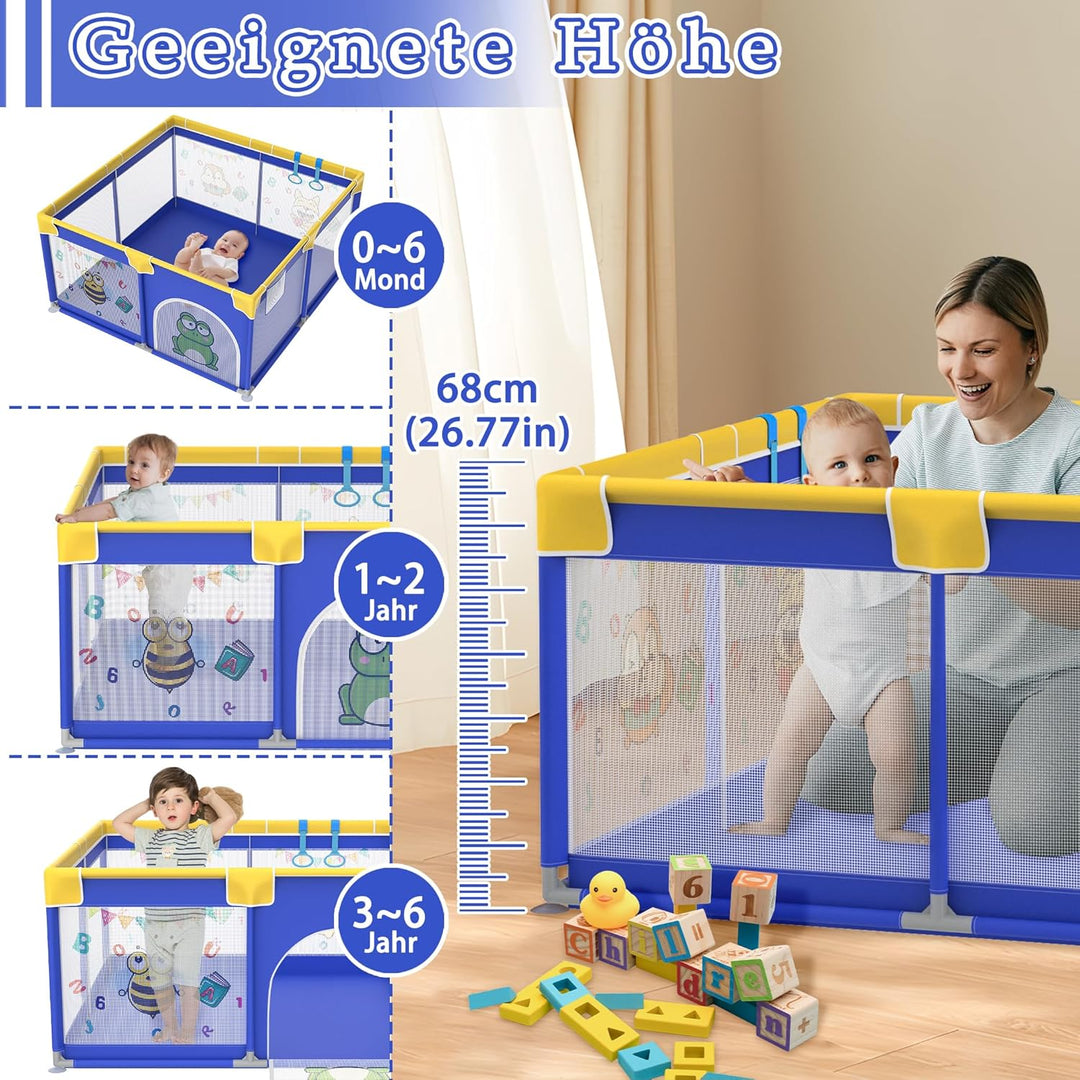 Aufun Laufstall Baby Laufgitter 300D Oxford Gewebe, mit Anti-Kollision Schaum Absperrgitter, Atmungs
