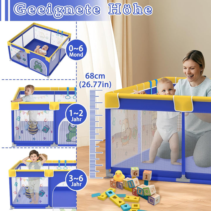 Aufun Laufstall Baby Laufgitter 300D Oxford Gewebe, mit Anti-Kollision Schaum Absperrgitter, atmungs