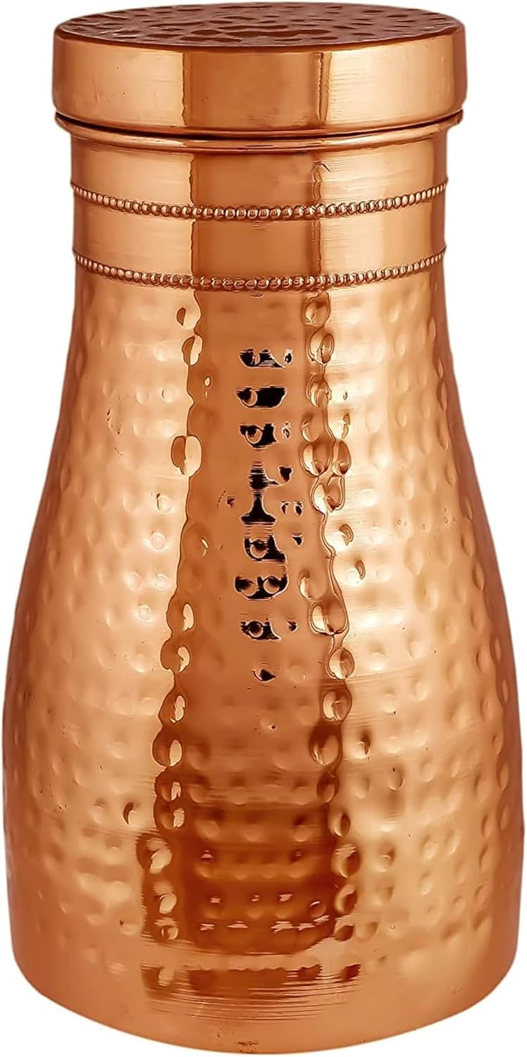 Kupferkrug Nachttisch-Karaffe 1.2 Litre/40 Oz Schlafzimmer-Wasserflasche Ayurveda Gesundheitliche Vo