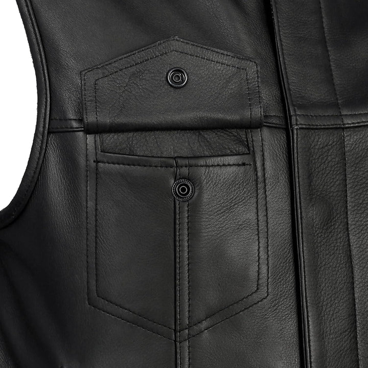 Leatherick Herren Sons of Anarchy Collarless Echtes Echtes Leder Biker Weste Schwarz 46 Schwarz, 46