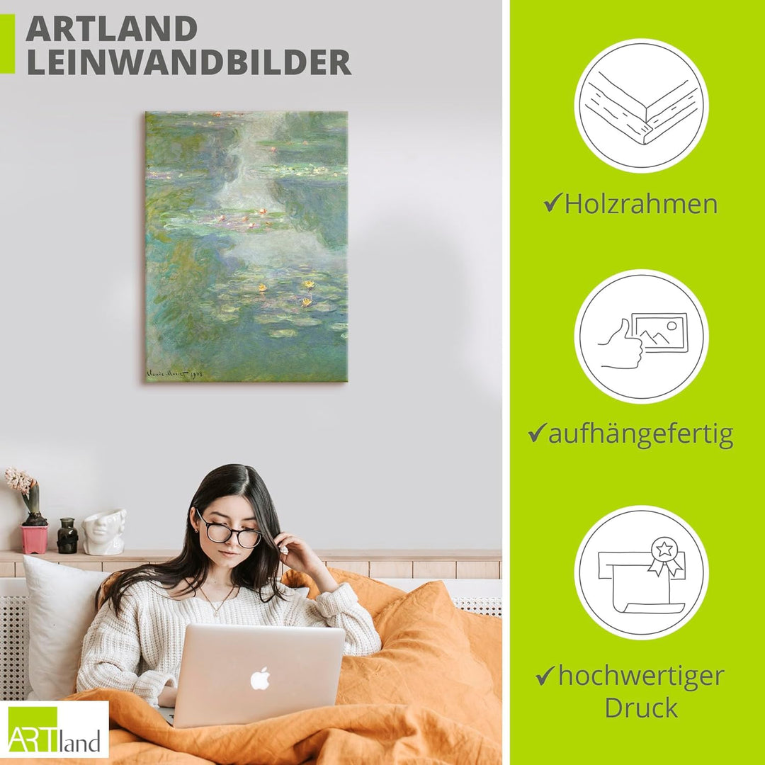 ARTland Leinwandbilder Wandbild Bild auf Leinwand 30x40 cm Wanddeko See Teich Wasser Pflanzen Blumen