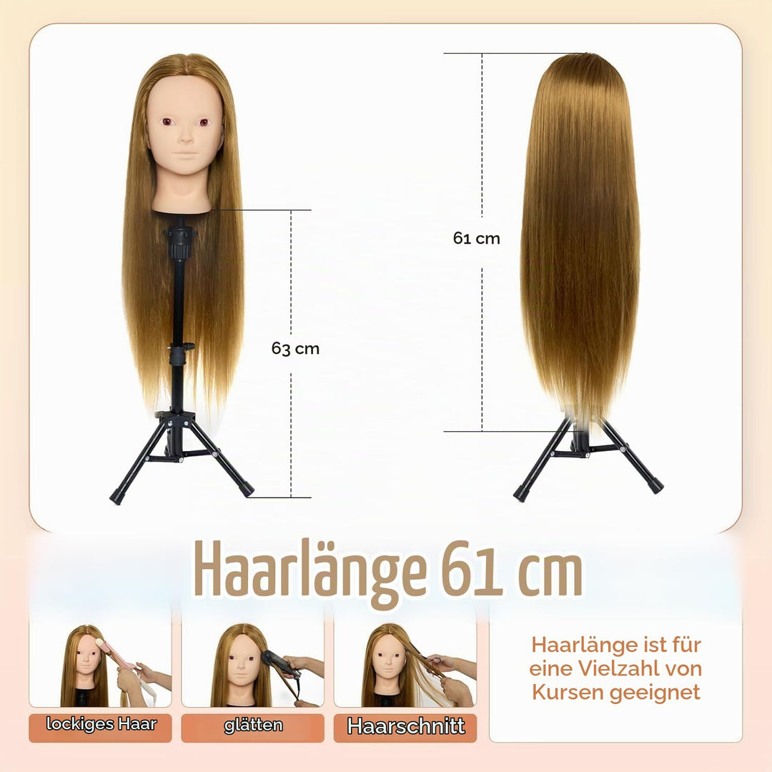 Neverland 24 inch Schminkkopf Frisierkopf Friseur mit Ständer 50% Echthaar Haar Übungskopf Trainings