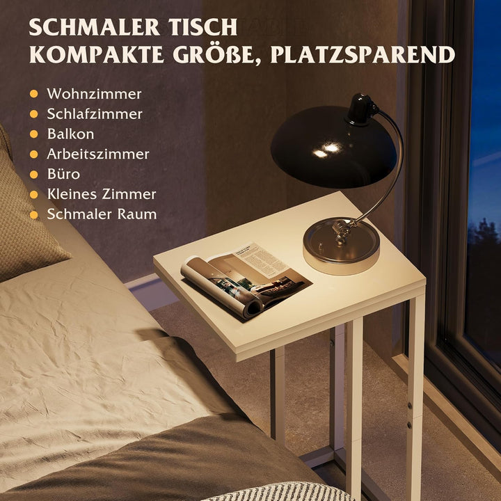 WLIVE Kleiner Beistelltisch, C Form Schmaler Sofatisch，Gestell aus Metall Laptop Kaffeetisch，Couch S