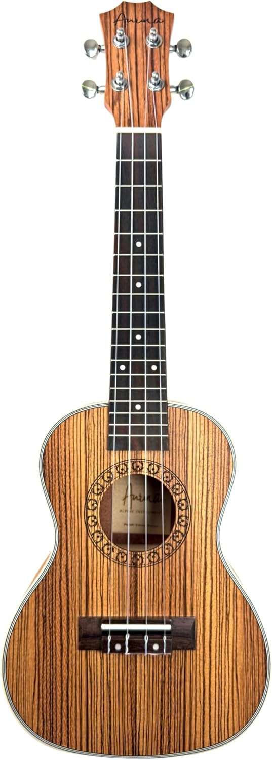 Alp-Gold Ukulele Konzert Zebrano mit Tasche, Lehrbuch und Stimmgerät aus Südtirol/Italien 3.Zebrano,