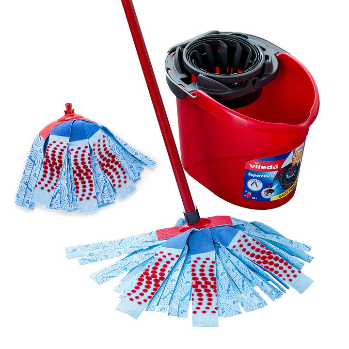 Vileda SuperMocio XL 3 Action Set Wischmop Microfaser Mopp mit Nachfüll-Element, Mopp mit Nachfüll-E