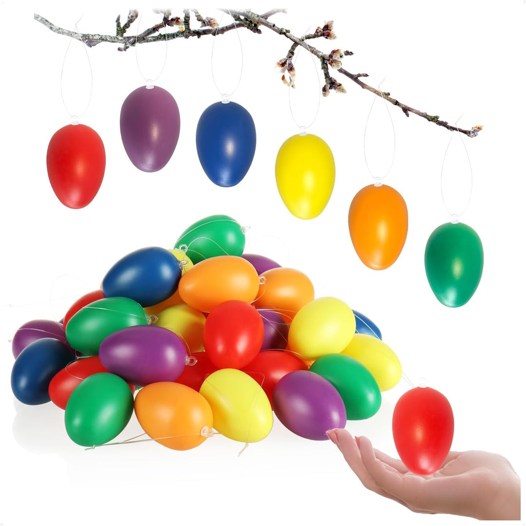 com-four® 36x Ostereier zum Aufhängen - Osterdeko in leuchtenden Farben - Deko Ostereier aus Kunstst