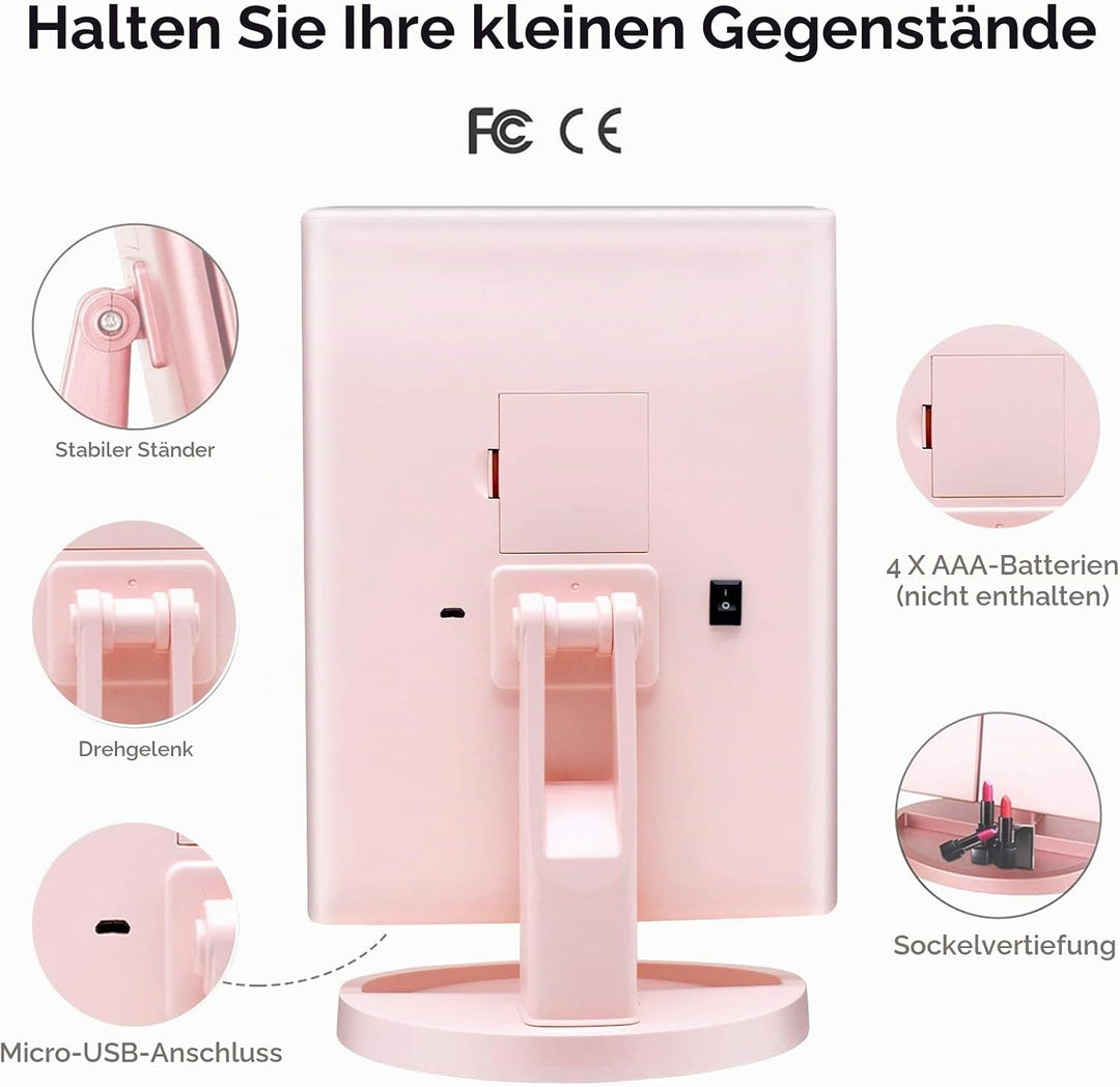 WEILY beleuchteter Kosmetikspiegel 1x / 2X / 3X Vergrösserungs-Trifold mit 36 LED-Lichtern, Touchscr