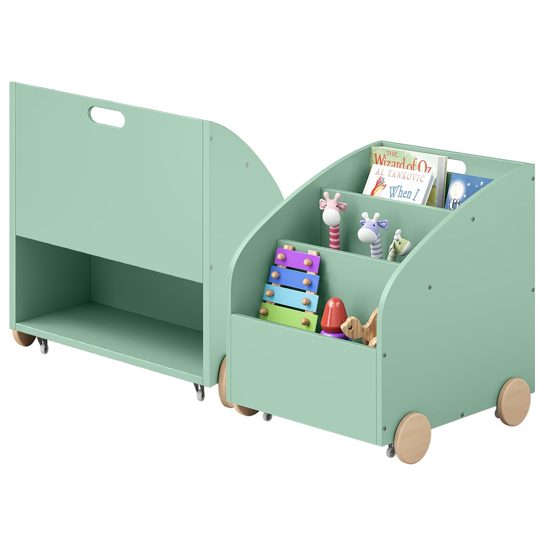 Bellabino Towy Kinderregal – Kinder Bücherregal mit 3 Fächern – Montessori Regal Mintgrün - Aufbewah