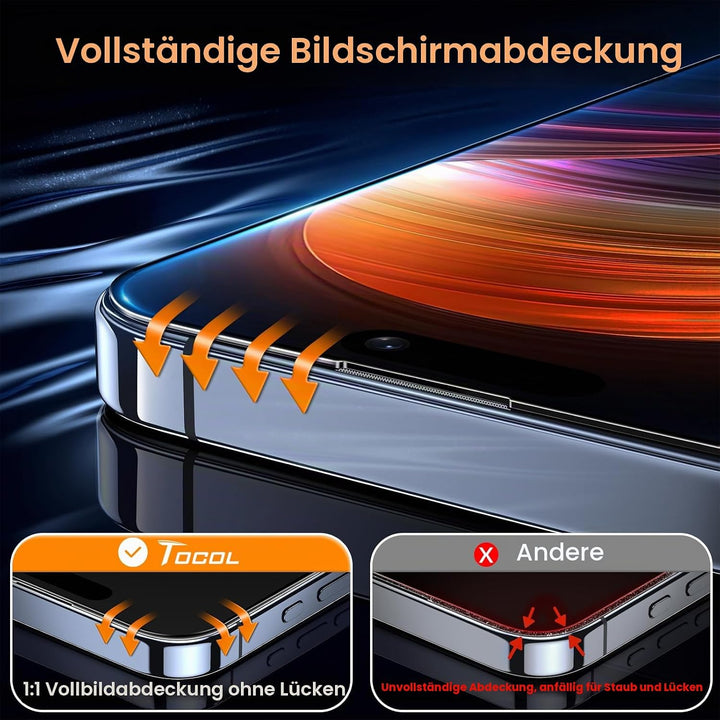 TOCOL Full Screen für iPhone 14 Pro Max für Panzerglas Sichtschutz, Auto-Installation 0 Blasen 9H Hä