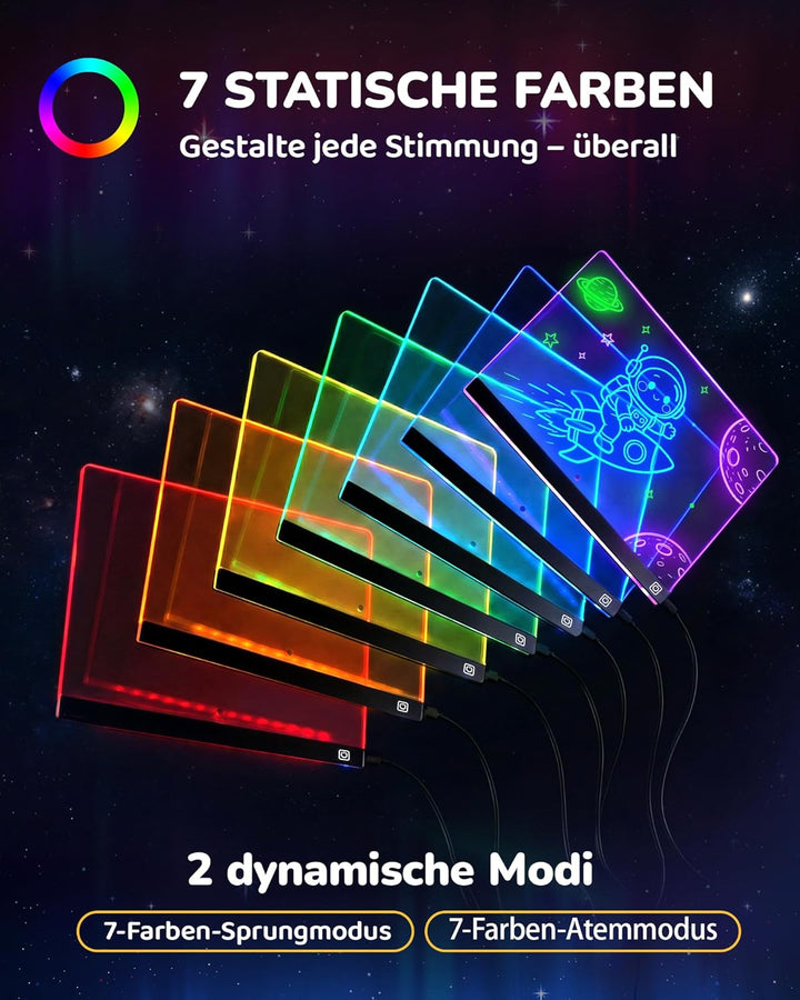 KOKODI LED Zeichentafel für Kinder, leuchtendes Malbrett 37x27 cm mit 7 Stiften, USB-C, kreatives Le