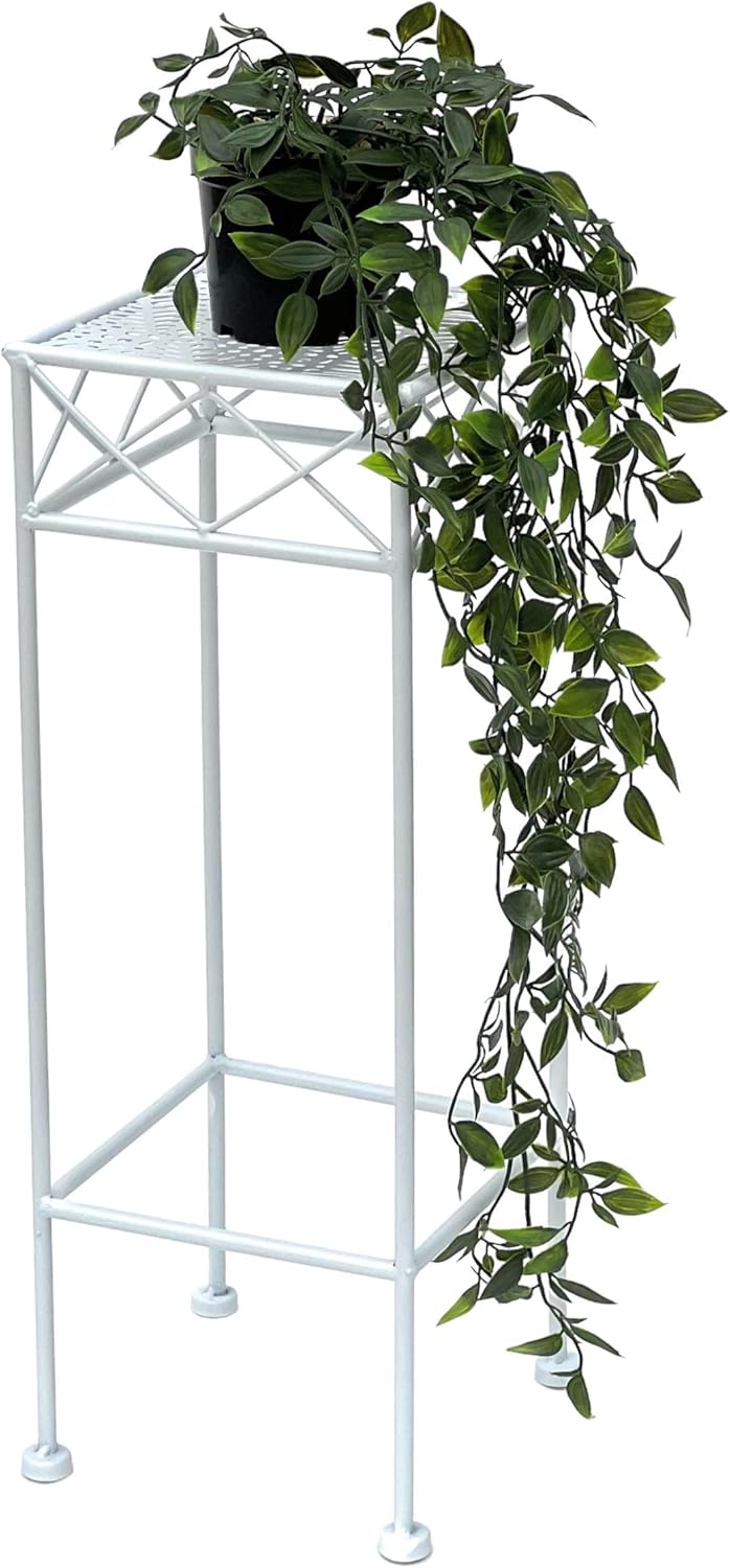 DanDiBo Blumenhocker Weiss Metall Eckig 70-50 cm Blumenständer 96314 Beistelltisch Blumensäule Moder