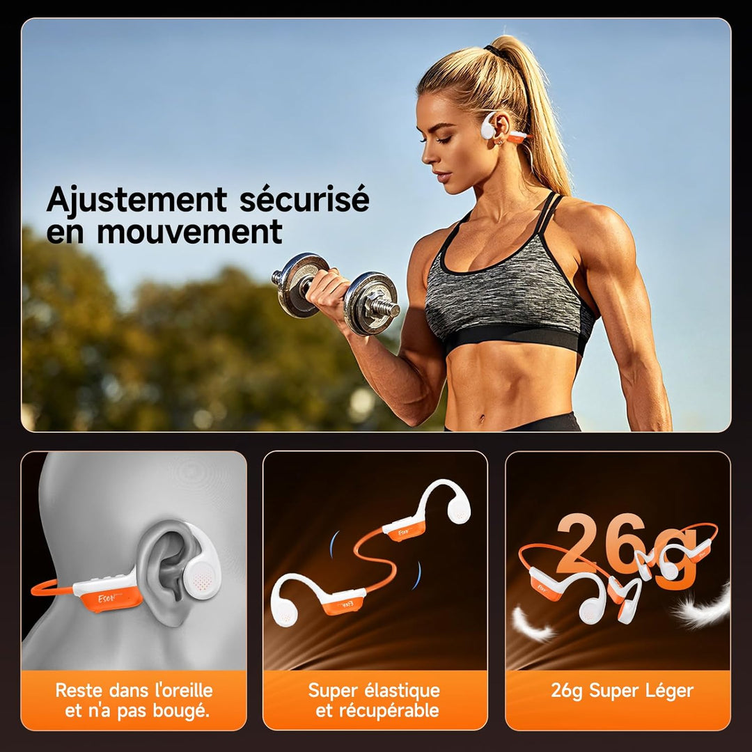 esonstyle Bluetooth 6.0 Kopfhörer - IPX7 Knochenleitungskopfhörer mit Mikrofon, kabellose Sportkopfh
