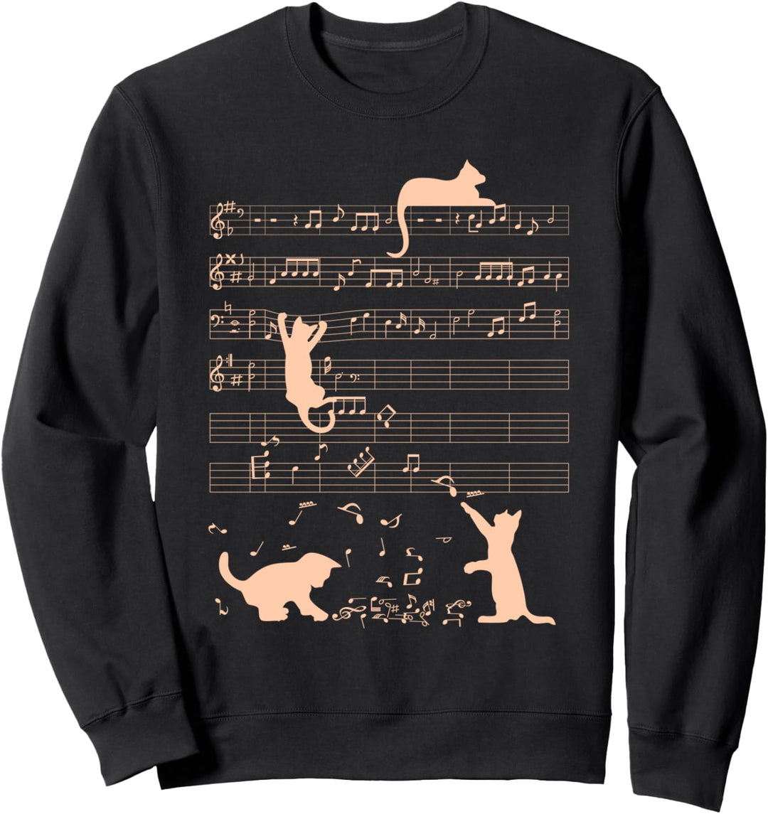 Niedliche Katzen Musiknoten Orange Musiker Kunst Sweatshirt