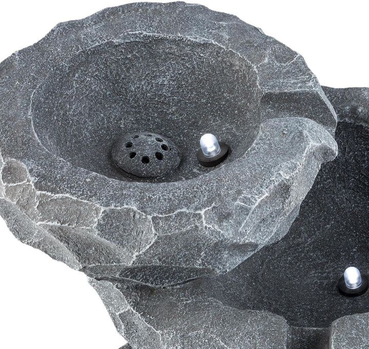 blumfeldt Murach Gartenbrunnen Kaskadenbrunnen Zimmerbrunnen (Akkubetrieb, 2 Watt Solarpanel, 3 LEDs