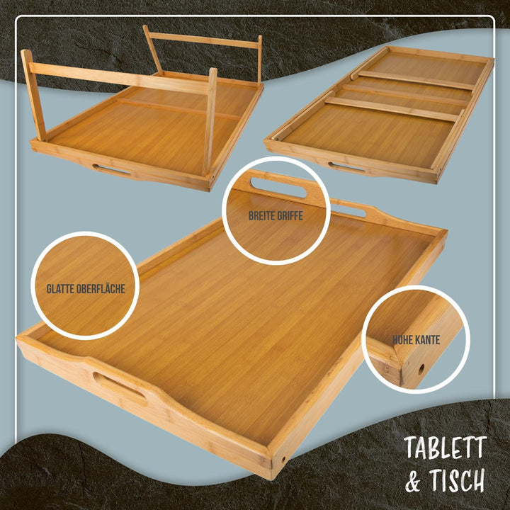 Frühstückstablett Bambus Bett-Tablett Serviertablett Betttisch mit klappbaren Beinen - auch als Lapd