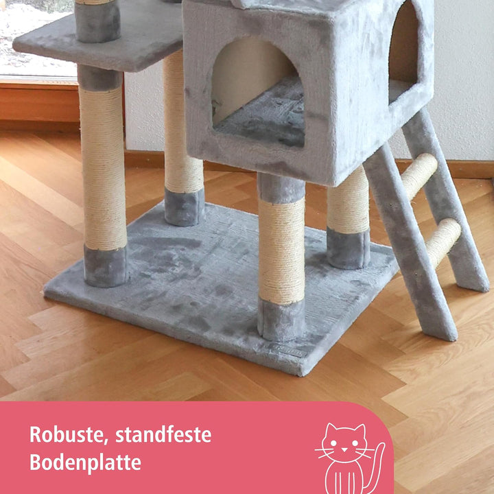 Kerbl Pet Kratzbaum Square, Grosser Katzenbaum für mehrere Katzen, Mit verschiedenen Höhlen und Lieg