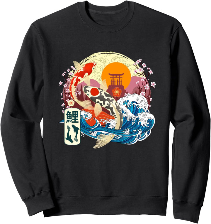 Japanischer Koi-Fisch Great Wave Kanagawa Japan Vintage Art Sweatshirt