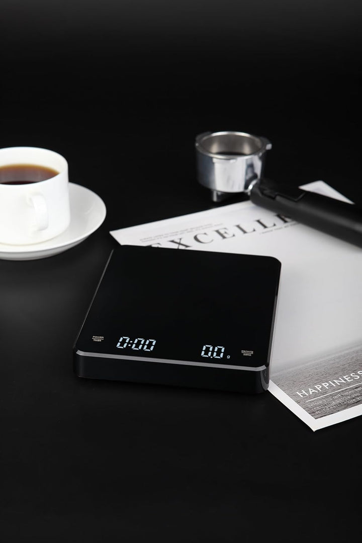INF Wiederaufladbare Kaffeewaage mit Timer 3 kg / 0,1 g, Hohe Präzision, Tara- und Timerfunktion, Me