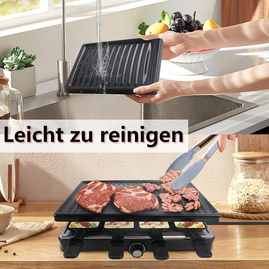 HENGMEI Raclette Grill, Tischgrill Elektrisch, Edelstahl Elektrogrill mit Pfännchen, Antihaftbeschic