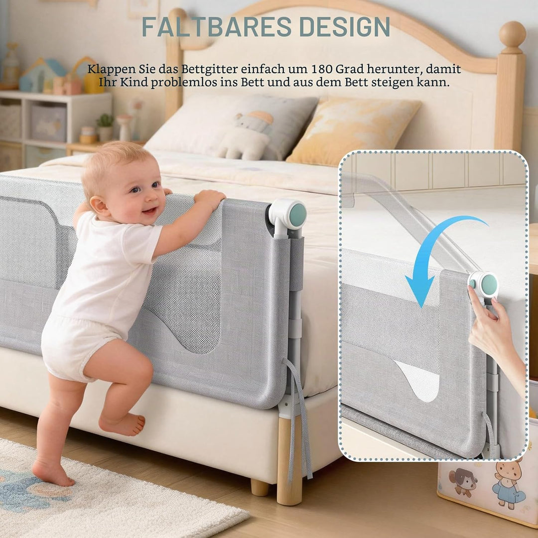 Verdego Rausfallschutz Bett 200 cm, Rausfallschutz Boxspringbett Klappbar, 300D Oxford Stoff, Luftig