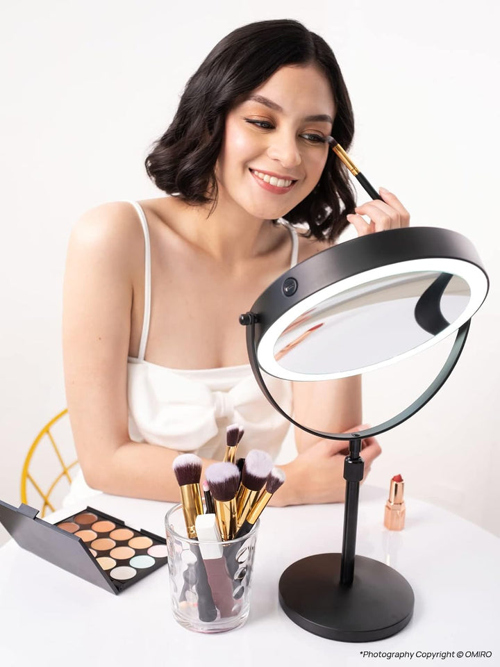 OMIRO 3X/10X Vergrösserungs Make-up Spiegel mit Lichtern, 8,5 Zoll doppelseitiger schwenkbarer Kosme