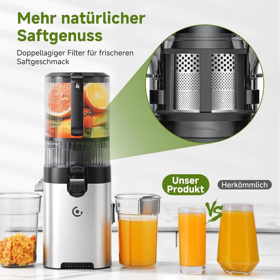 AMZCHEF Entsafter - Slow Juicer mit 158MM grosse und Grössere Einfüllschacht für Ganze Obst und Gemü