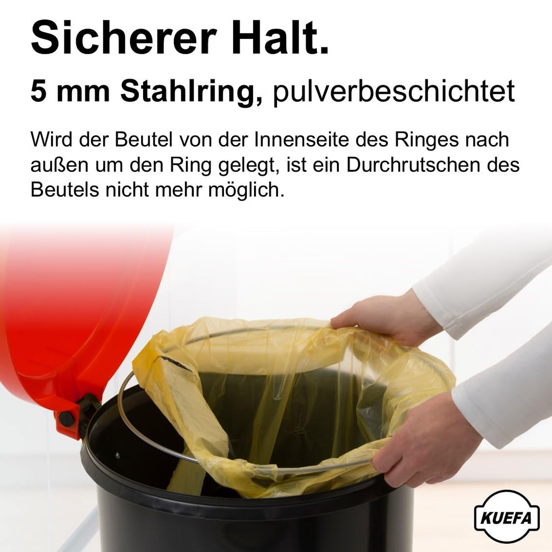 KUEFA HD 60L Müllsackständer, Mülleimer mit Scharnierdeckel und Klemm-Ring Gelber Sack, stabil, stra