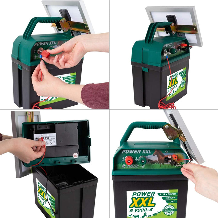 B 9.000-S Solar-Weidezaungerät 9V/12V, inkl. 9V Batterie, Megapower, Hocheffektives Solarmodul – seh