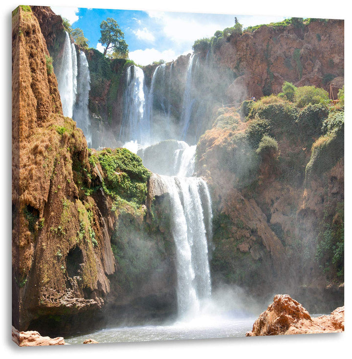 Spektakulärer Wasserfall, Format: 70x70 auf Leinwand, XXL riesige Bilder fertig gerahmt mit Keilrahm