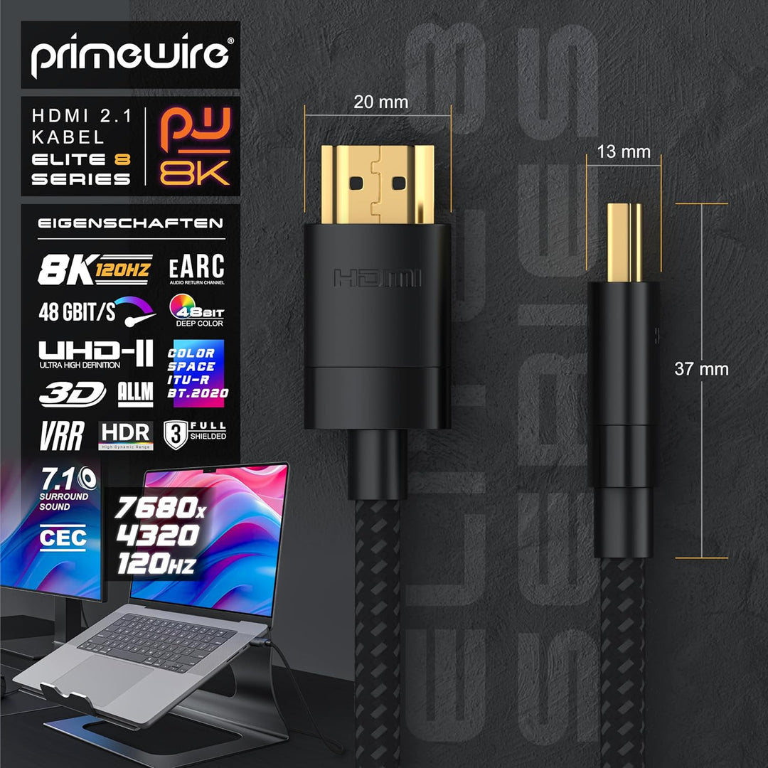 CSL - 8k / 4k HDMI Kabel 2.1/2.0-5m - 8K @ 60Hz / 120Hz - 4K @ 240Hz - 48 Gbit/s - 3D - Ultra High S