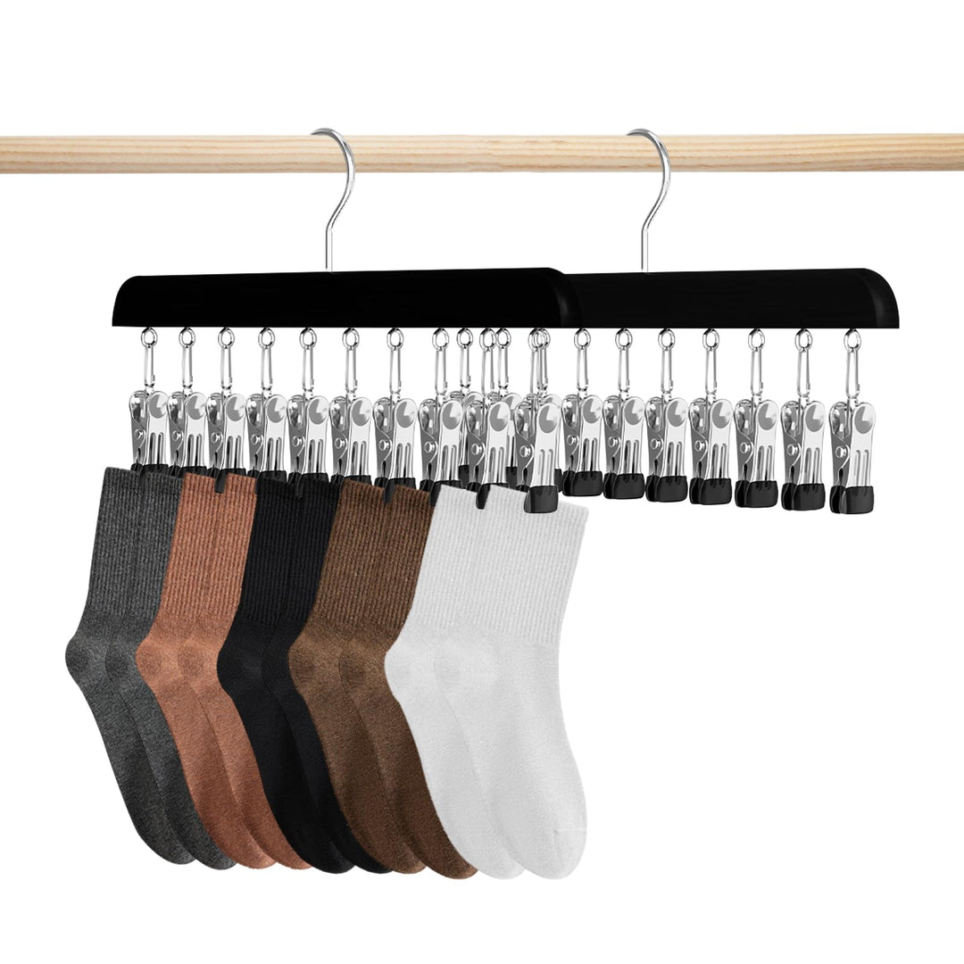 2 Stück Sockentrockner Wäscheständer aus Holz, Winddicht Trockengestell mit 10 Clips für Socken, für