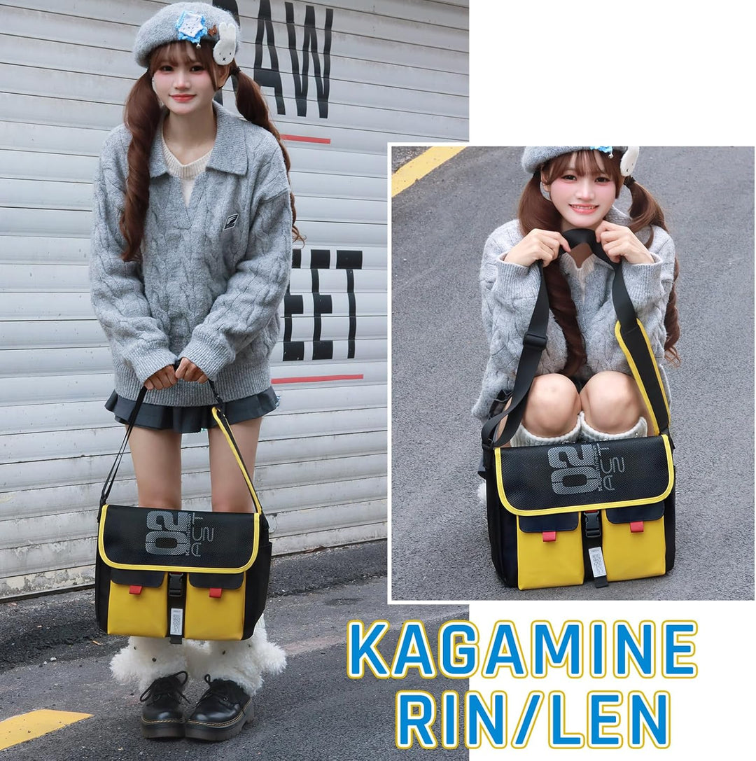 FIREFIRST x Hatsune Miku & Kagamine Rin/Len Schule Schultertaschen .Gelb W36×H30×D12.5（cm）, .Gelb W3