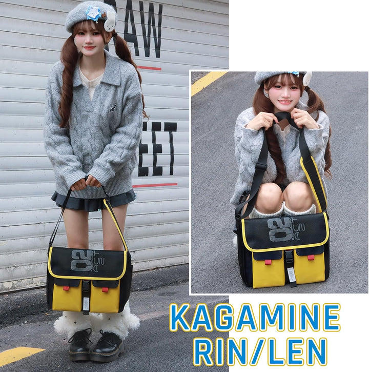 FIREFIRST x Hatsune Miku & Kagamine Rin/Len Schule Schultertaschen .Gelb W36×H30×D12.5（cm）, .Gelb W3