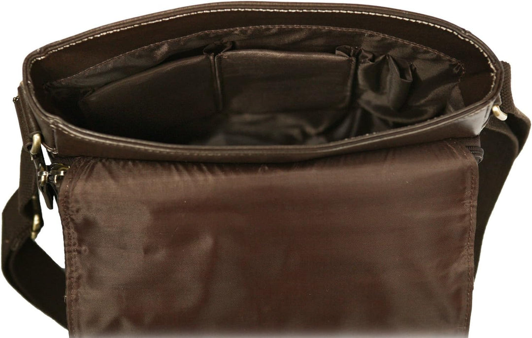 Unisex Umhängetasche mit Tabletfach - Weiches Leder - Braun, Braun