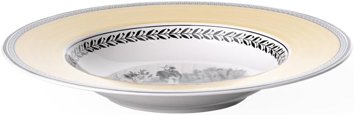 Villeroy und Boch Audun Chasse Suppenteller, 24 cm, Premium Porzellan, Weiss/Grau/Gelb 24 cm Landhau