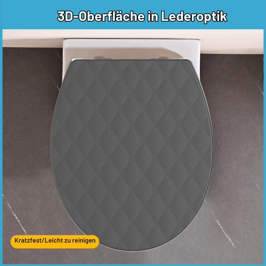 Toilettendeckel mit Absenkautomatik Oval, WC Sitz mit Rauten, Klobrille mit Schnellverschluss, Klode