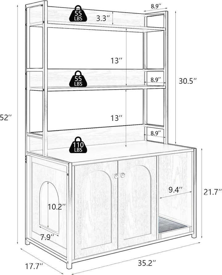Katzenschrank mit Bücherregal, Kratzbaum mit Katzenklo-Schrank, Katzenklo Schrank mit 3 Ebenen &amp; Ein