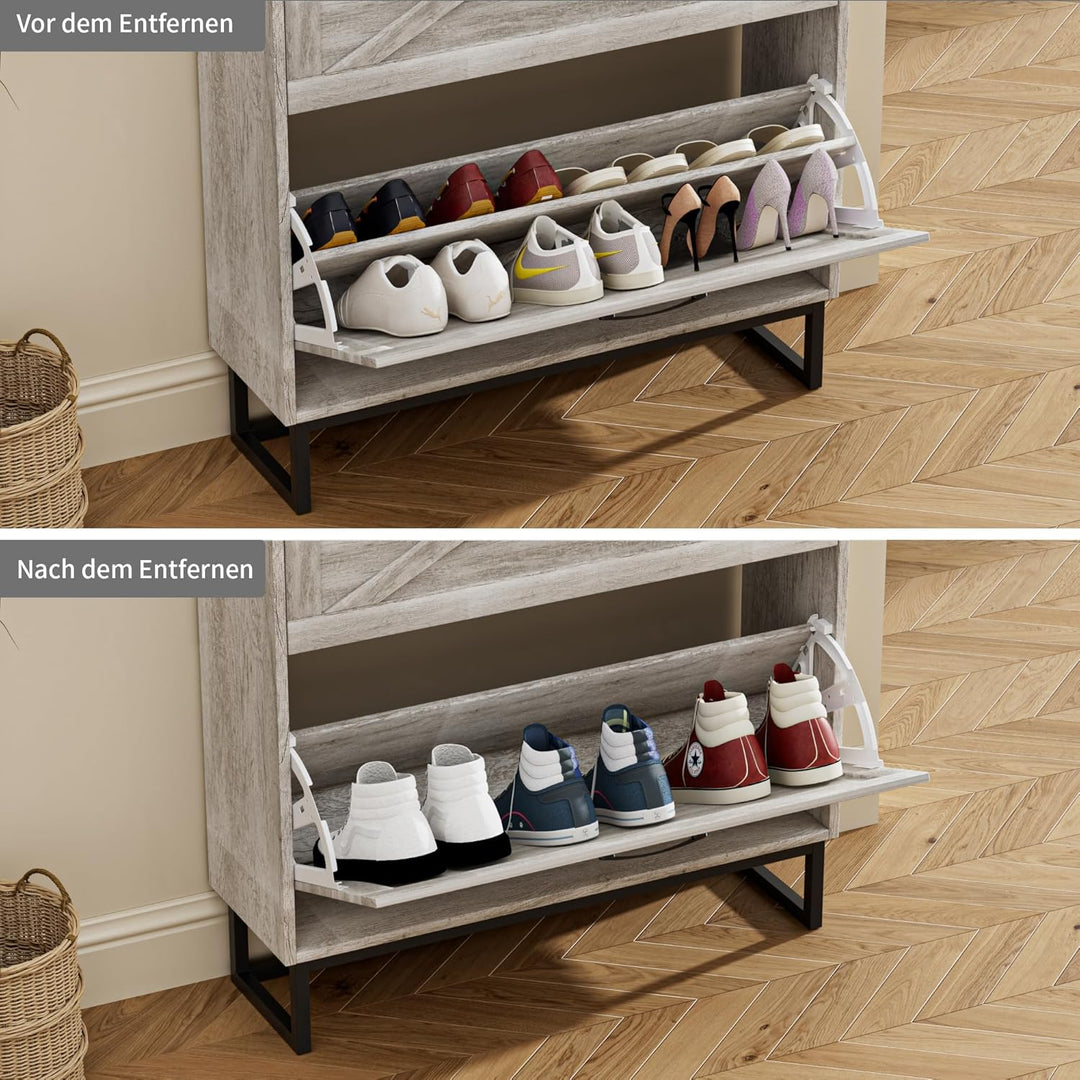 Schuhschrank schmal, Schuhkipper mit 2 Klappen, Schuhregal mit 4 Ablageflächen für Flur, Schuhkommod