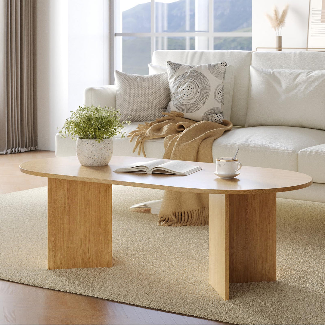 YOUDENOVA Couchtisch Ovaler Beistelltisch Holz Modern Wohnzimmertisch mit Ablage Coffee Table Klein