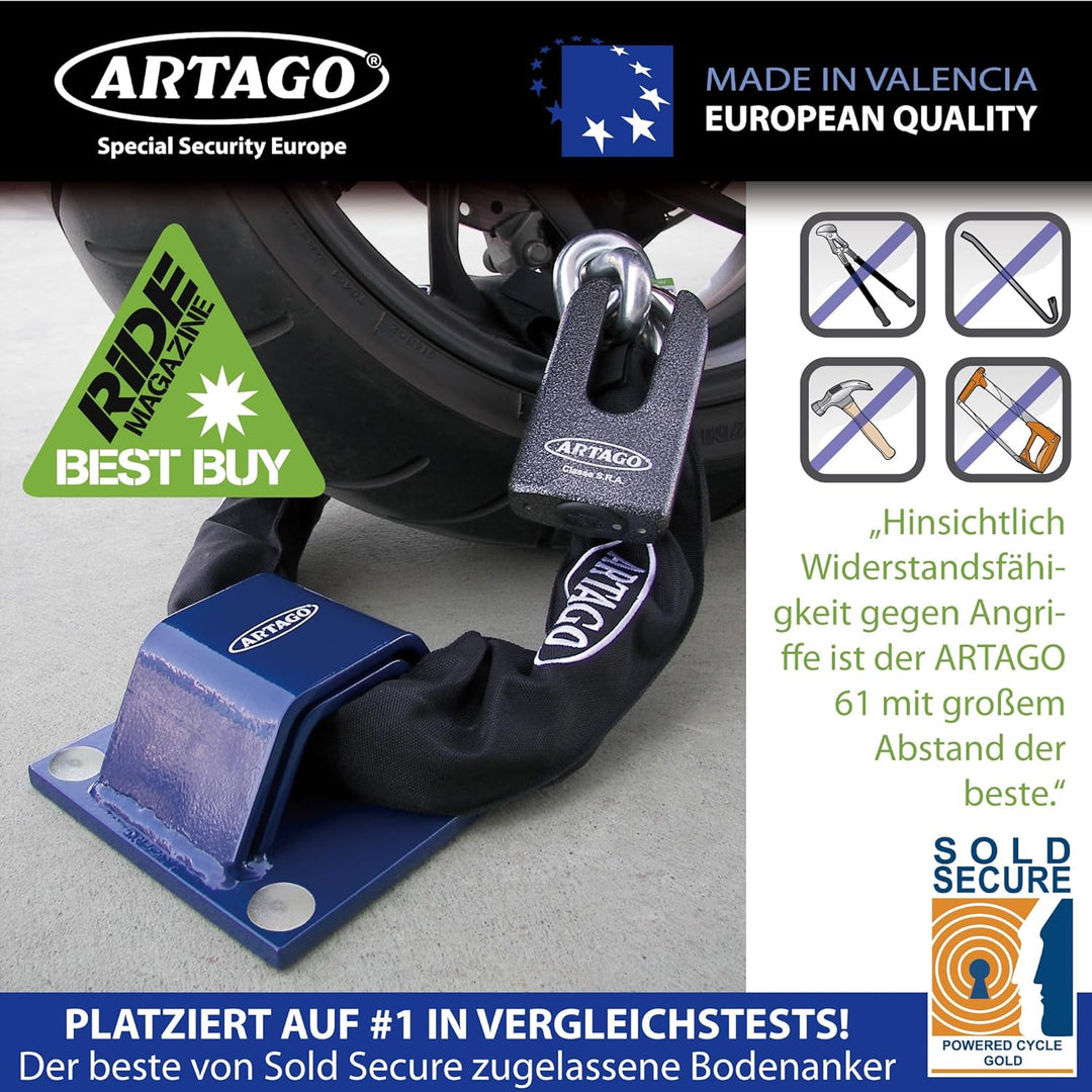 Artago 61 Bodenanker Wandanker Fahrrad Motorrad Garage, Diebstahlsicherung mit Zulassung Sold Secure