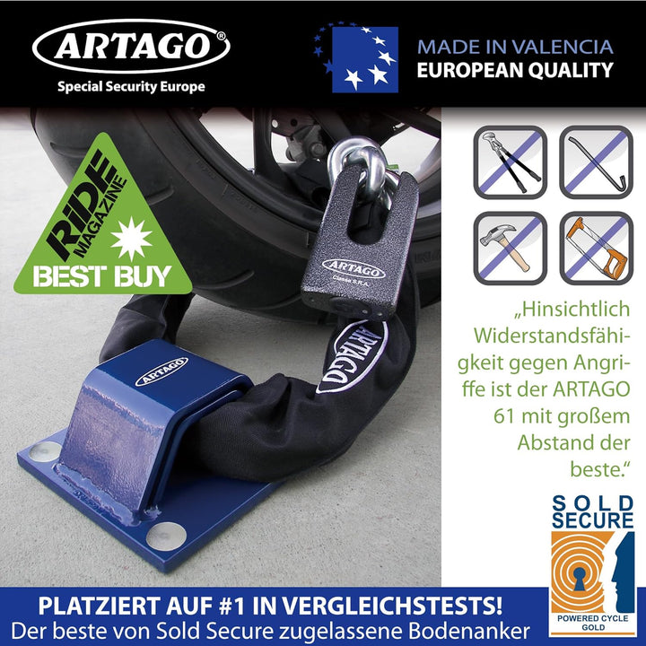 Artago 61 Bodenanker Wandanker Fahrrad Motorrad Garage, Diebstahlsicherung mit Zulassung Sold Secure