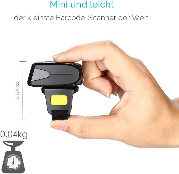 Eyoyo Ring 1D 2D QR-Barcode-Scanner, tragbarer drahtloser Finger-Mini-Barcode-Leser Kompatibel mit W