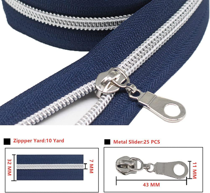 9 m silberfarben endlos Reissverschluss Meterware Reissverschluss Nylon 6mm-Spirale + 25 Nonlock-Zip